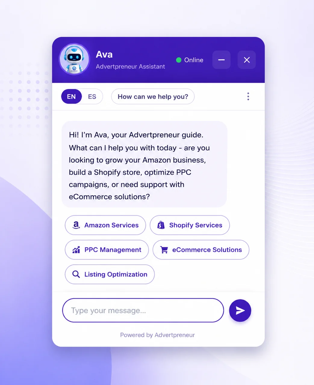 Agent Genie chat widget answering visitor questions
